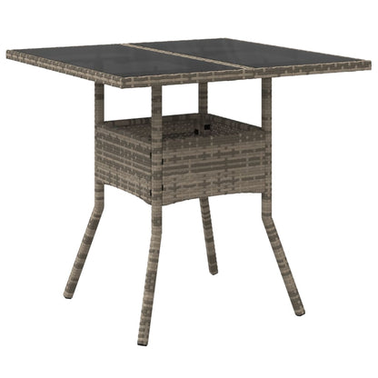 Tuintafel met glazen blad 80x80x75 cm poly rattan grijs - AllerleiShop