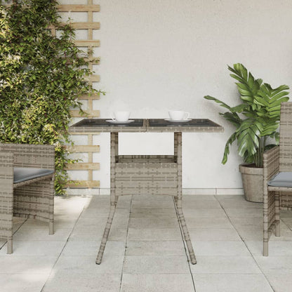 Tuintafel met glazen blad 80x80x75 cm poly rattan grijs - AllerleiShop