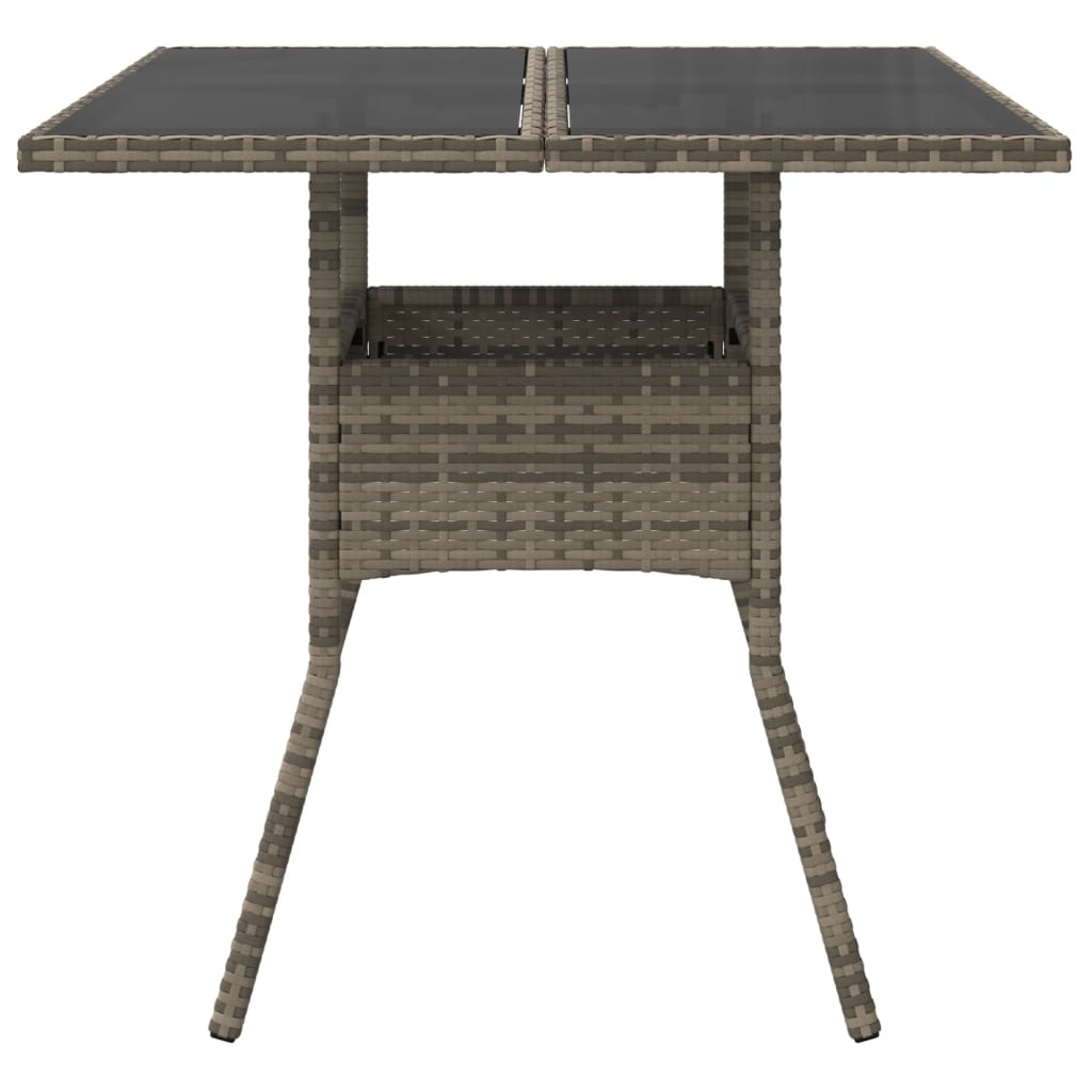 Tuintafel met glazen blad 80x80x75 cm poly rattan grijs - AllerleiShop