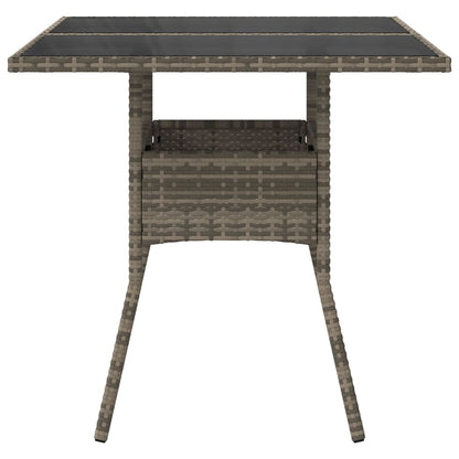 Tuintafel met glazen blad 80x80x75 cm poly rattan grijs - AllerleiShop