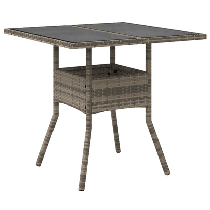 Tuintafel met glazen blad 80x80x75 cm poly rattan grijs - AllerleiShop