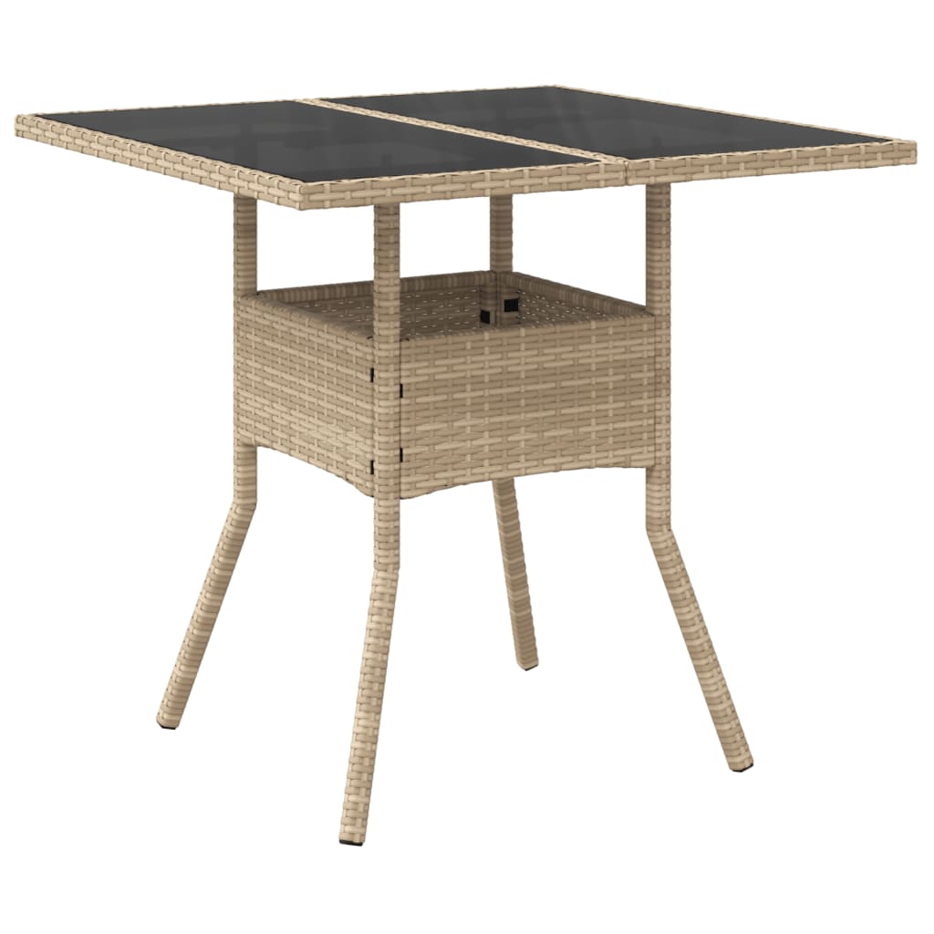 Tuintafel met glazen blad 80x80x75 cm poly rattan beige - AllerleiShop