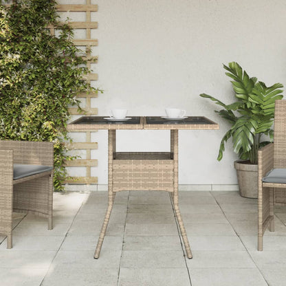 Tuintafel met glazen blad 80x80x75 cm poly rattan beige - AllerleiShop