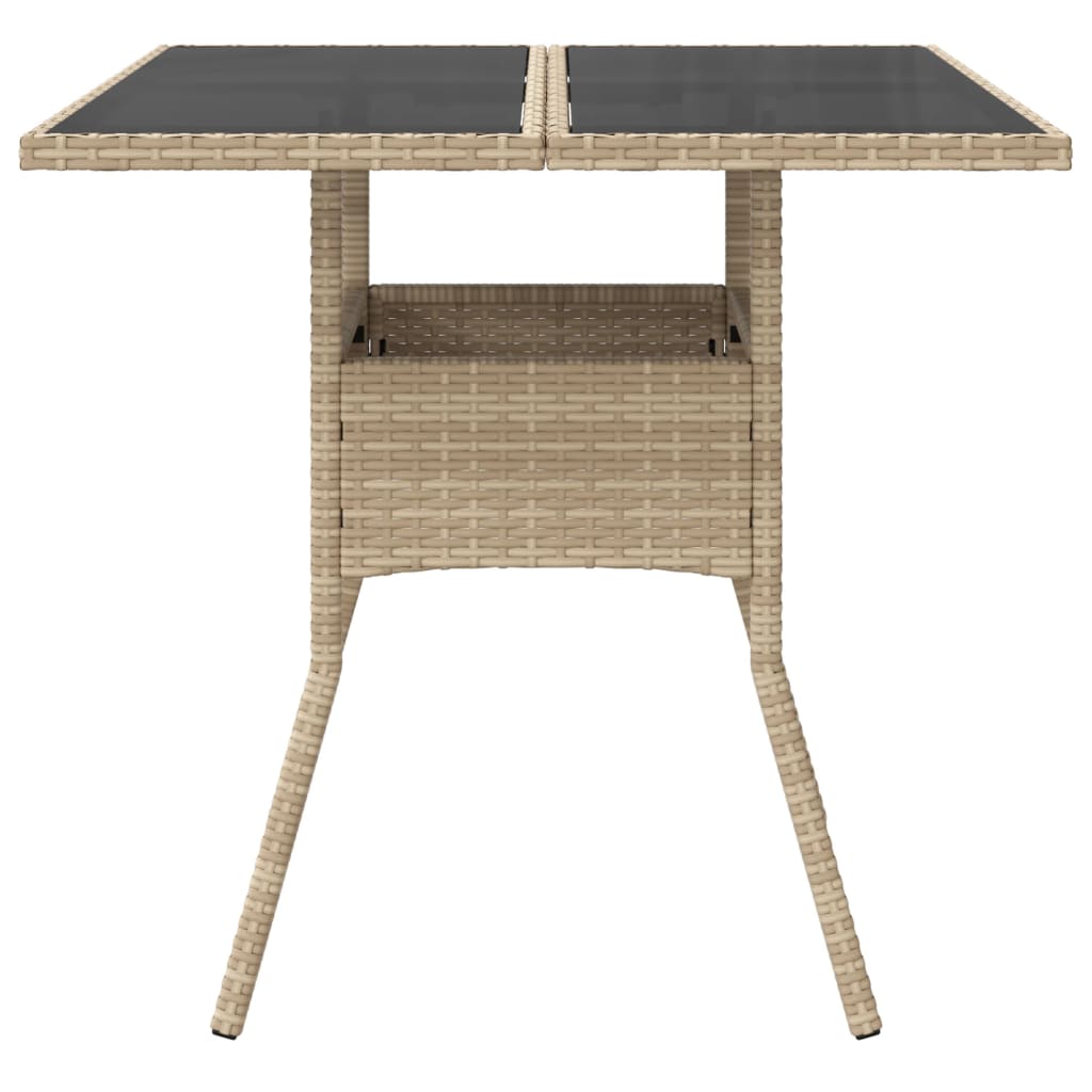 Tuintafel met glazen blad 80x80x75 cm poly rattan beige - AllerleiShop