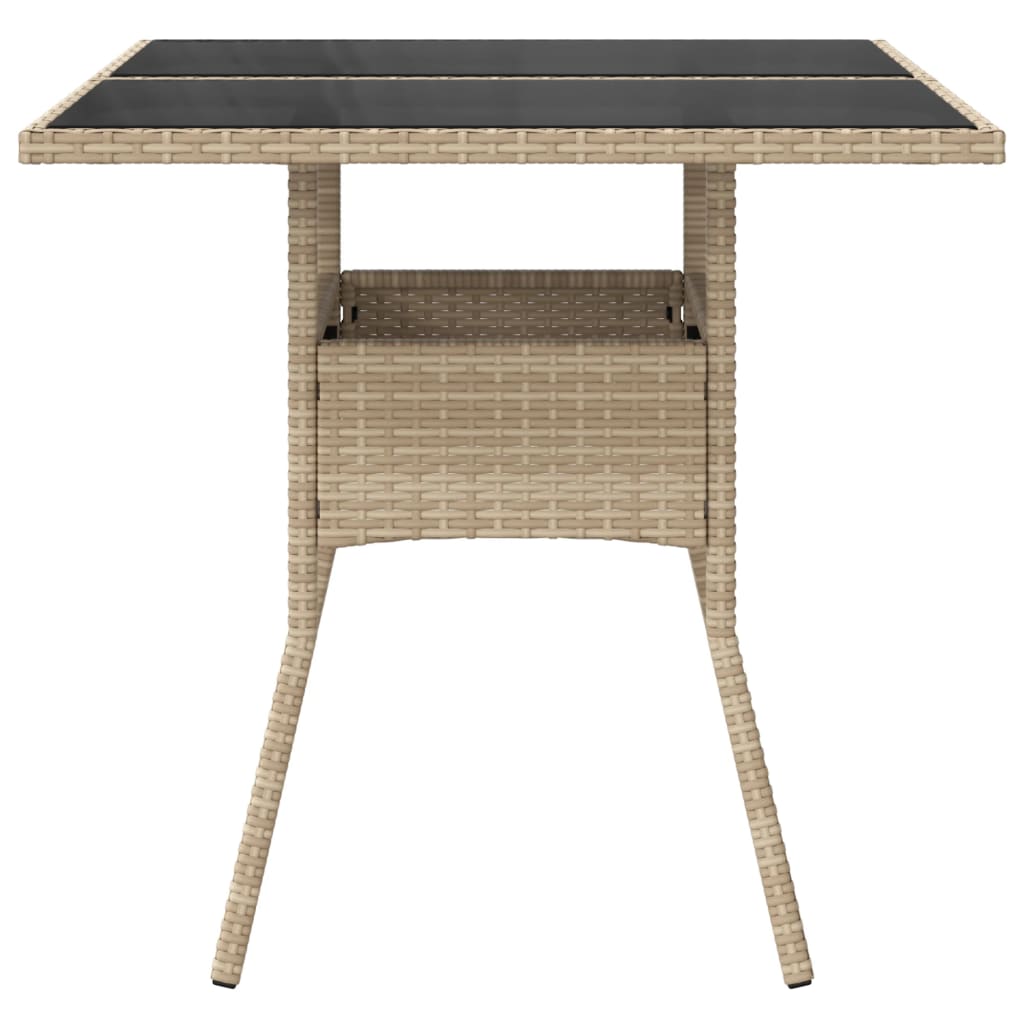 Tuintafel met glazen blad 80x80x75 cm poly rattan beige - AllerleiShop