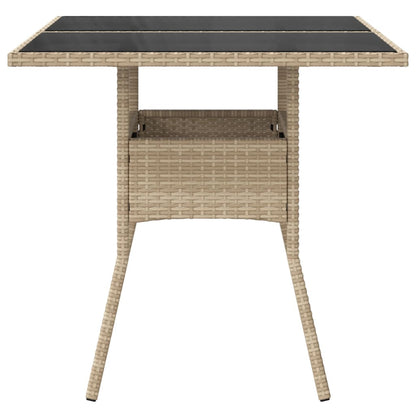 Tuintafel met glazen blad 80x80x75 cm poly rattan beige - AllerleiShop