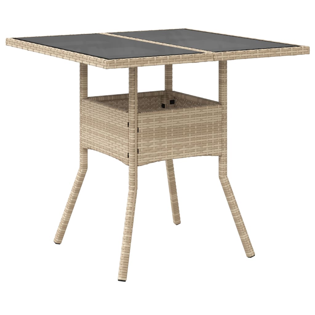 Tuintafel met glazen blad 80x80x75 cm poly rattan beige - AllerleiShop