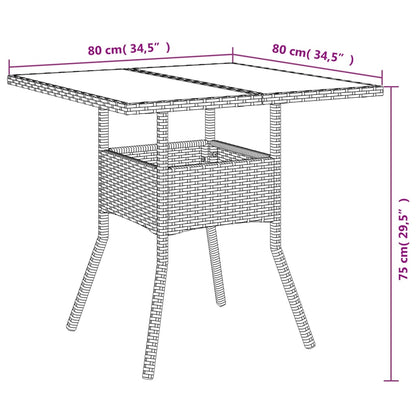 Tuintafel met glazen blad 80x80x75 cm poly rattan beige - AllerleiShop