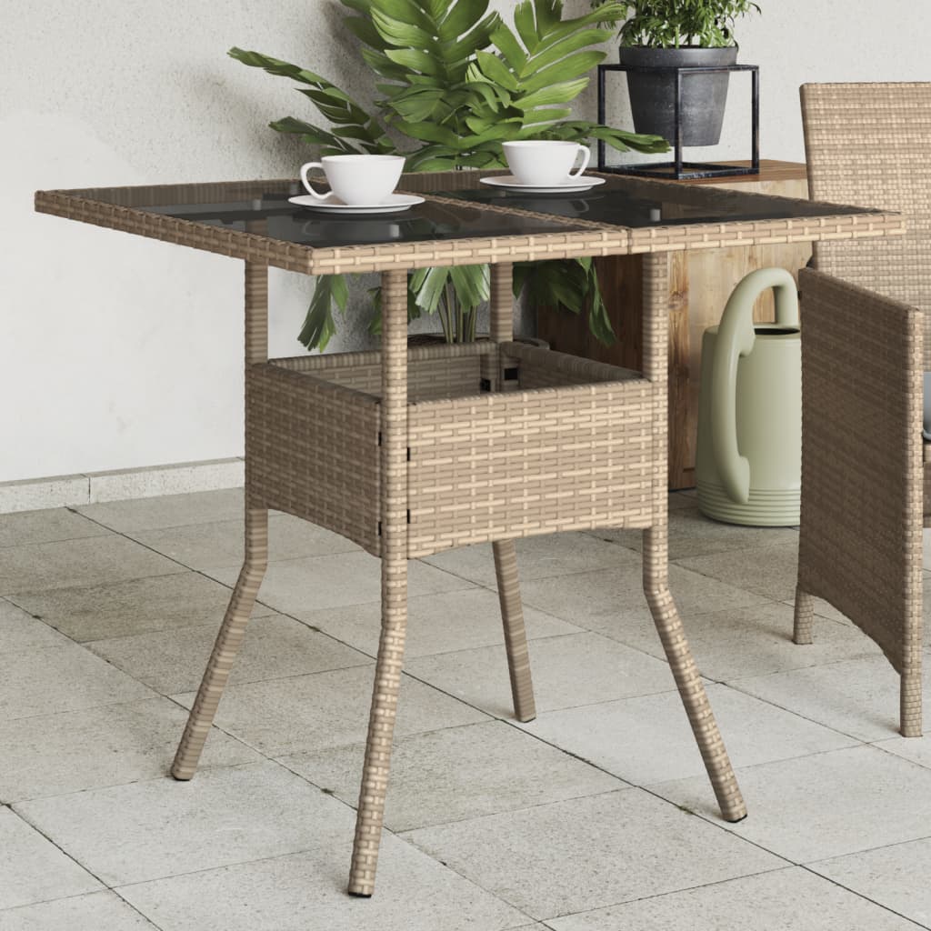 Tuintafel met glazen blad 80x80x75 cm poly rattan beige - AllerleiShop