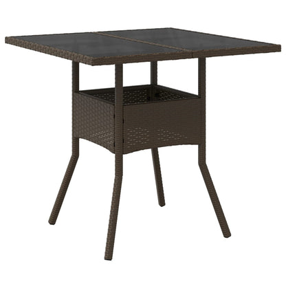 Tuintafel met glazen blad 80x80x75 cm poly rattan bruin - AllerleiShop