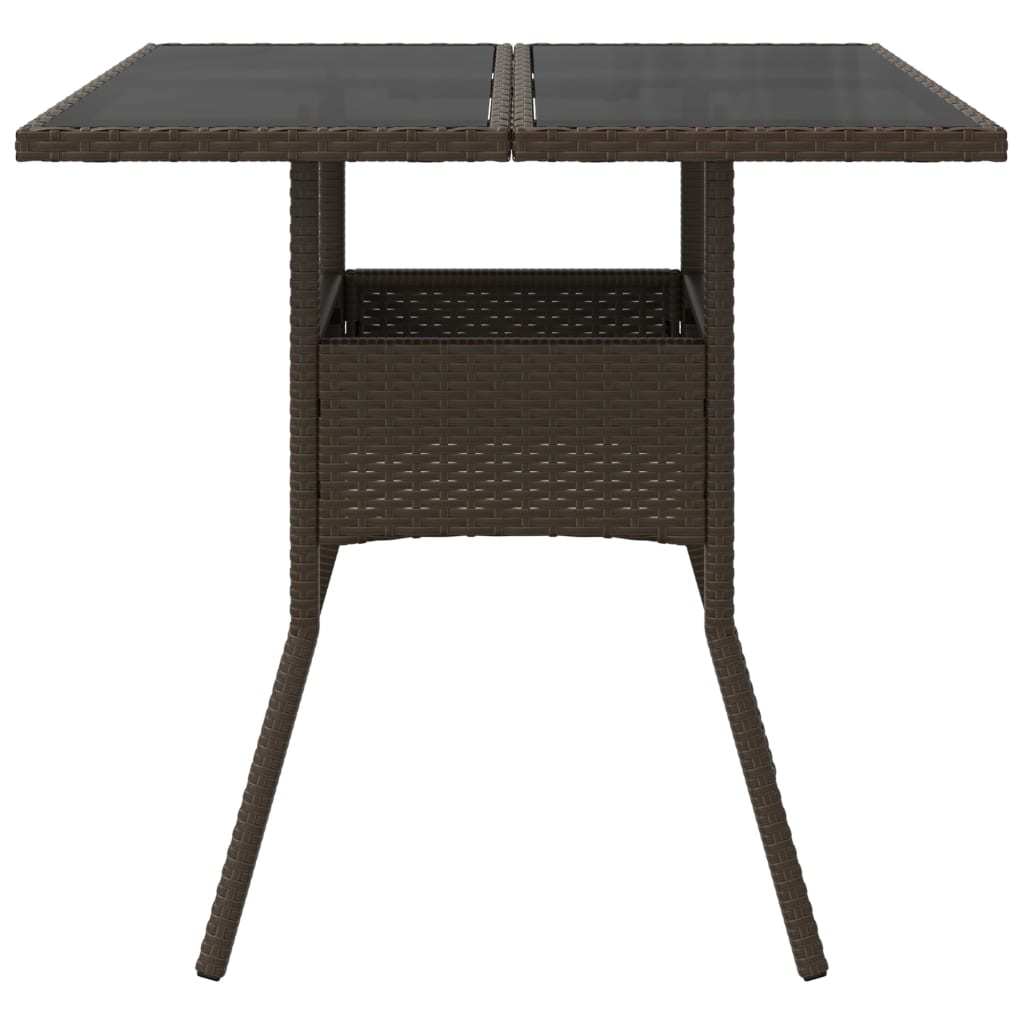 Tuintafel met glazen blad 80x80x75 cm poly rattan bruin - AllerleiShop