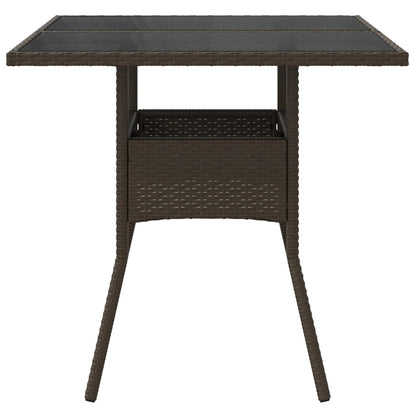 Tuintafel met glazen blad 80x80x75 cm poly rattan bruin - AllerleiShop