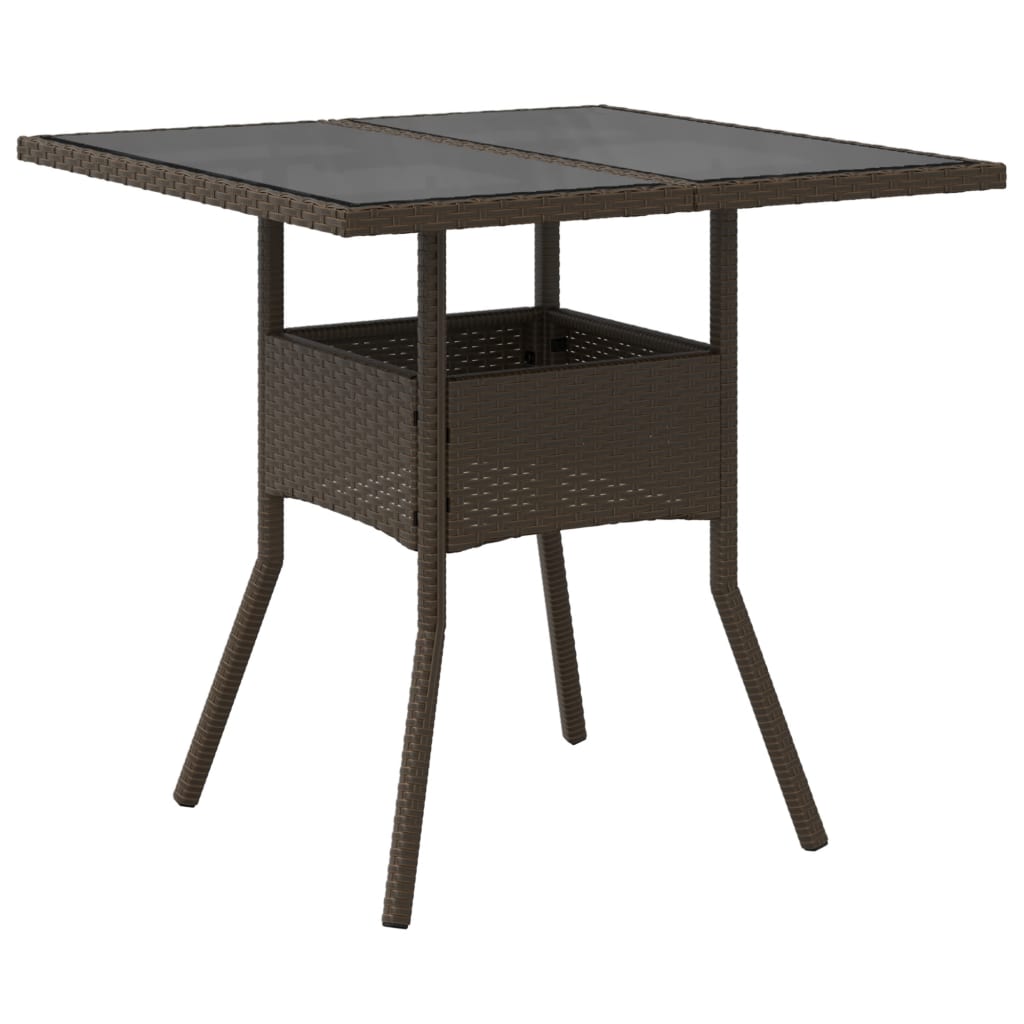 Tuintafel met glazen blad 80x80x75 cm poly rattan bruin - AllerleiShop