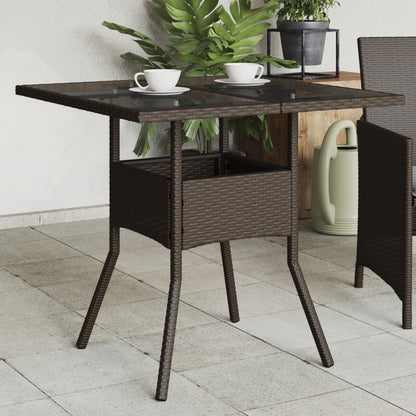 Tuintafel met glazen blad 80x80x75 cm poly rattan bruin - AllerleiShop