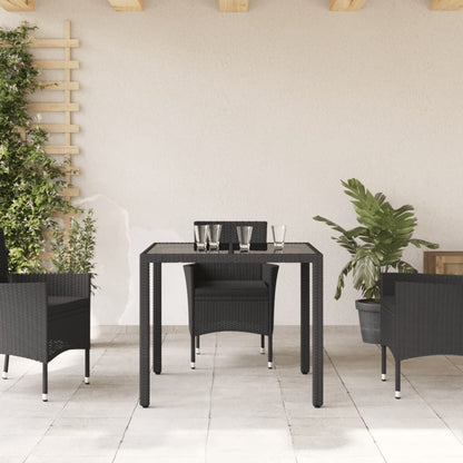 Tuintafel met glazen blad 90x90x75 cm poly rattan - AllerleiShop