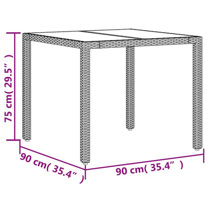 Tuintafel met glazen blad 90x90x75 cm poly rattan - AllerleiShop