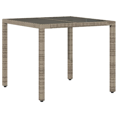 Tuintafel met glazen blad 90x90x75 cm poly rattan grijs - AllerleiShop