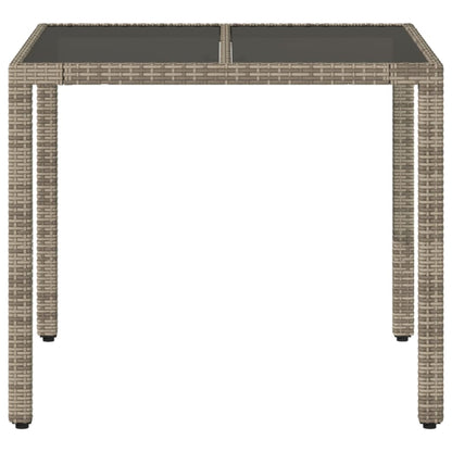 Tuintafel met glazen blad 90x90x75 cm poly rattan grijs - AllerleiShop