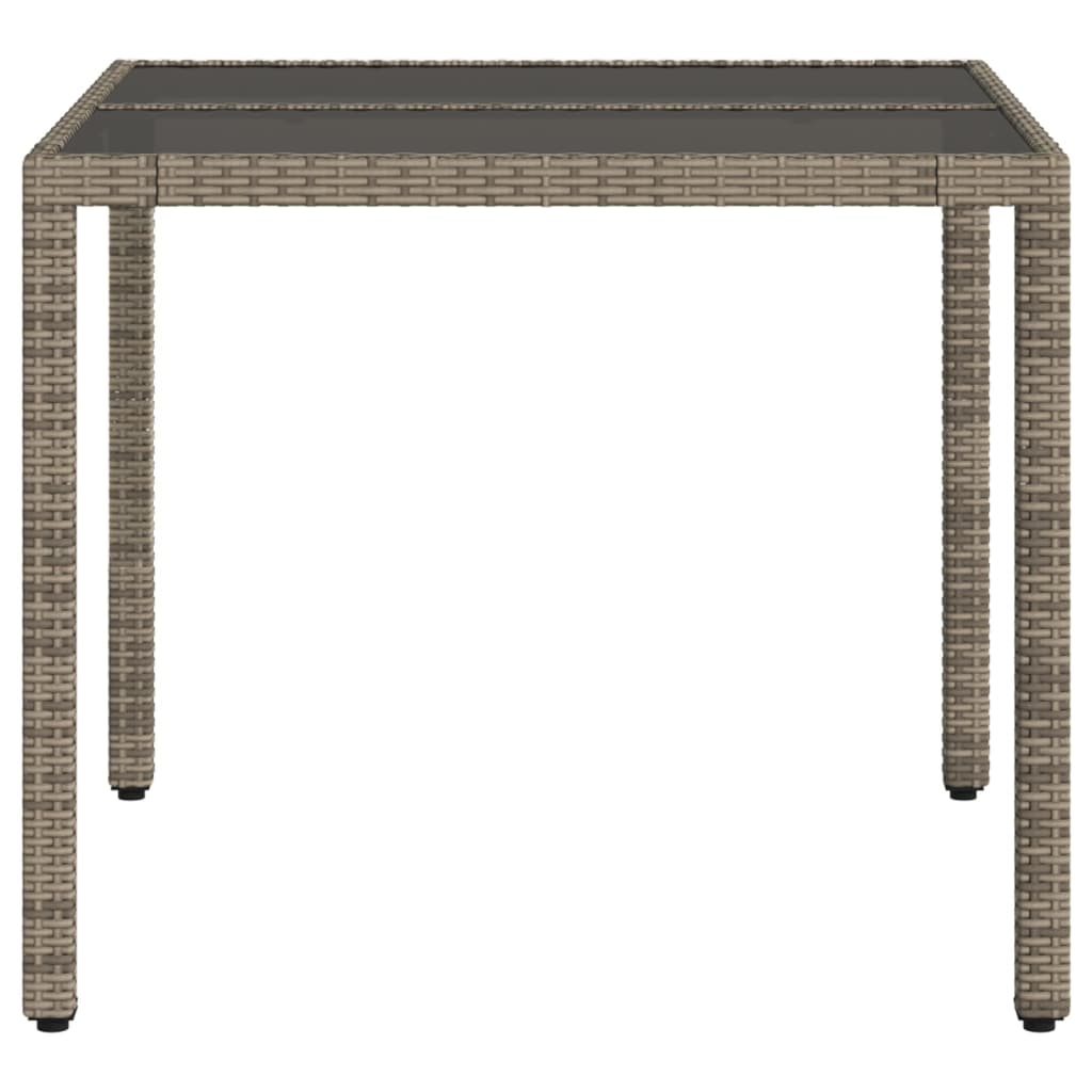 Tuintafel met glazen blad 90x90x75 cm poly rattan grijs - AllerleiShop