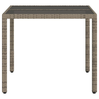 Tuintafel met glazen blad 90x90x75 cm poly rattan grijs - AllerleiShop