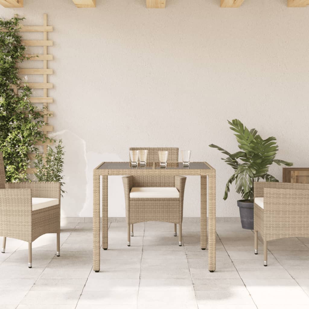 Tuintafel met glazen blad 90x90x75 cm poly rattan beige - AllerleiShop