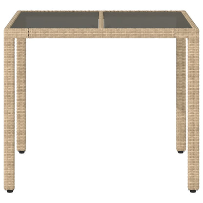 Tuintafel met glazen blad 90x90x75 cm poly rattan beige - AllerleiShop