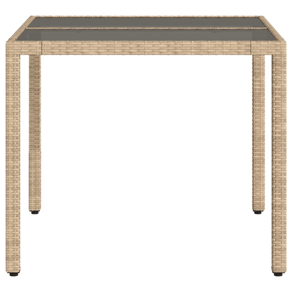 Tuintafel met glazen blad 90x90x75 cm poly rattan beige - AllerleiShop