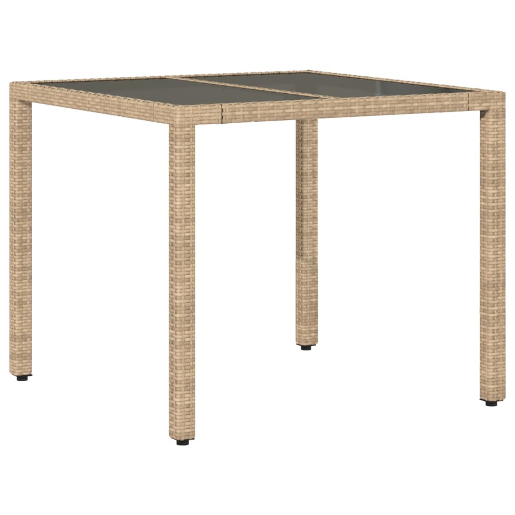 Tuintafel met glazen blad 90x90x75 cm poly rattan beige - AllerleiShop