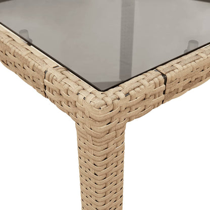 Tuintafel met glazen blad 90x90x75 cm poly rattan beige - AllerleiShop