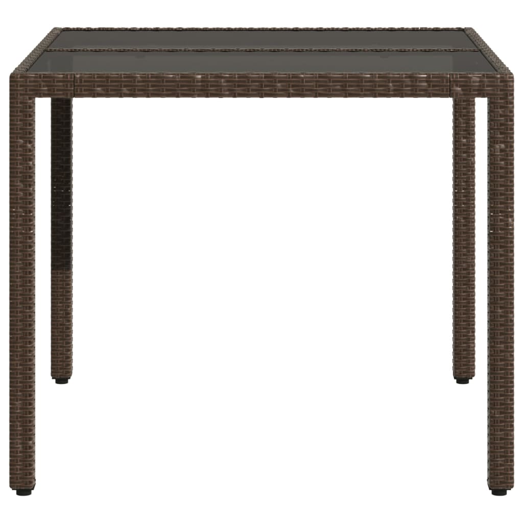 Tuintafel met glazen blad 90x90x75 cm poly rattan bruin - AllerleiShop