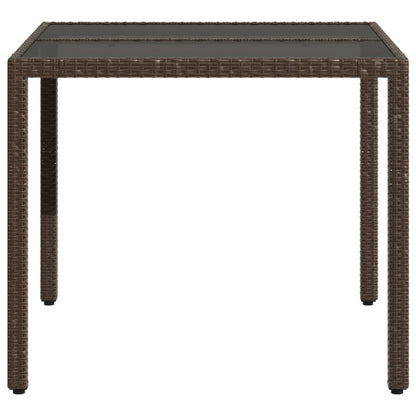 Tuintafel met glazen blad 90x90x75 cm poly rattan bruin - AllerleiShop