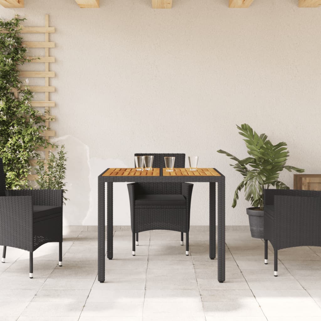 Tuintafel met acaciahouten blad 90x90x75 cm poly rattan zwart - AllerleiShop