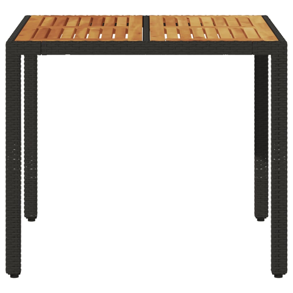 Tuintafel met acaciahouten blad 90x90x75 cm poly rattan zwart - AllerleiShop