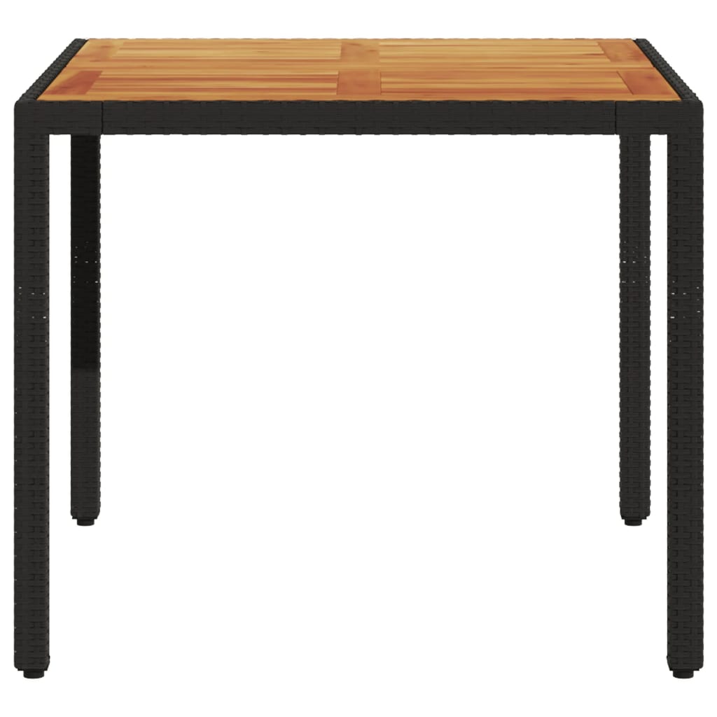 Tuintafel met acaciahouten blad 90x90x75 cm poly rattan zwart - AllerleiShop