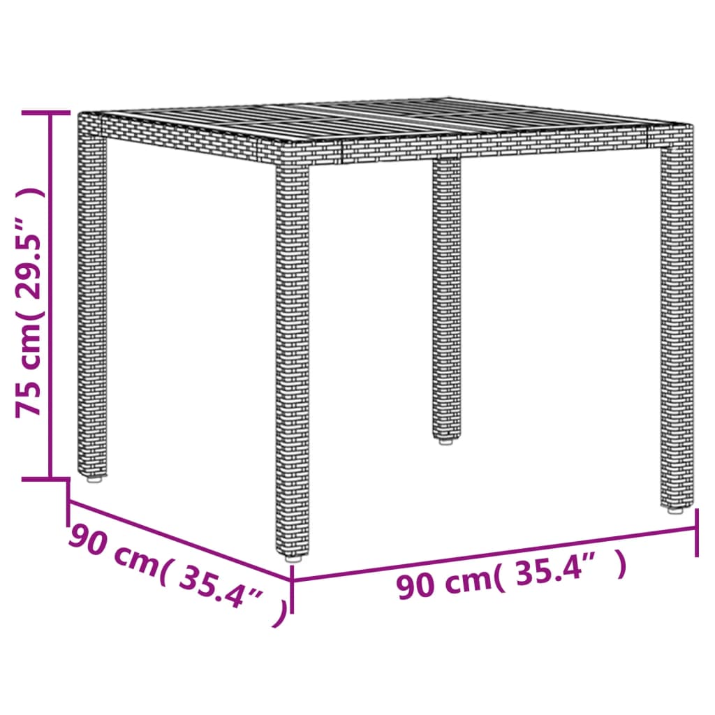 Tuintafel met acaciahouten blad 90x90x75 cm poly rattan zwart - AllerleiShop