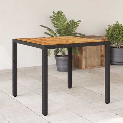 Tuintafel met acaciahouten blad 90x90x75 cm poly rattan zwart - AllerleiShop