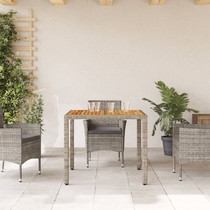 Tuintafel met acaciahouten blad 90x90x75 cm poly rattan grijs - AllerleiShop