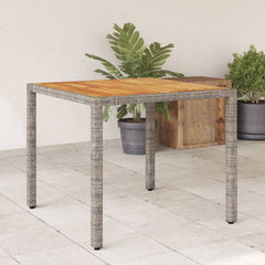 Tuintafel met acaciahouten blad 90x90x75 cm poly rattan grijs