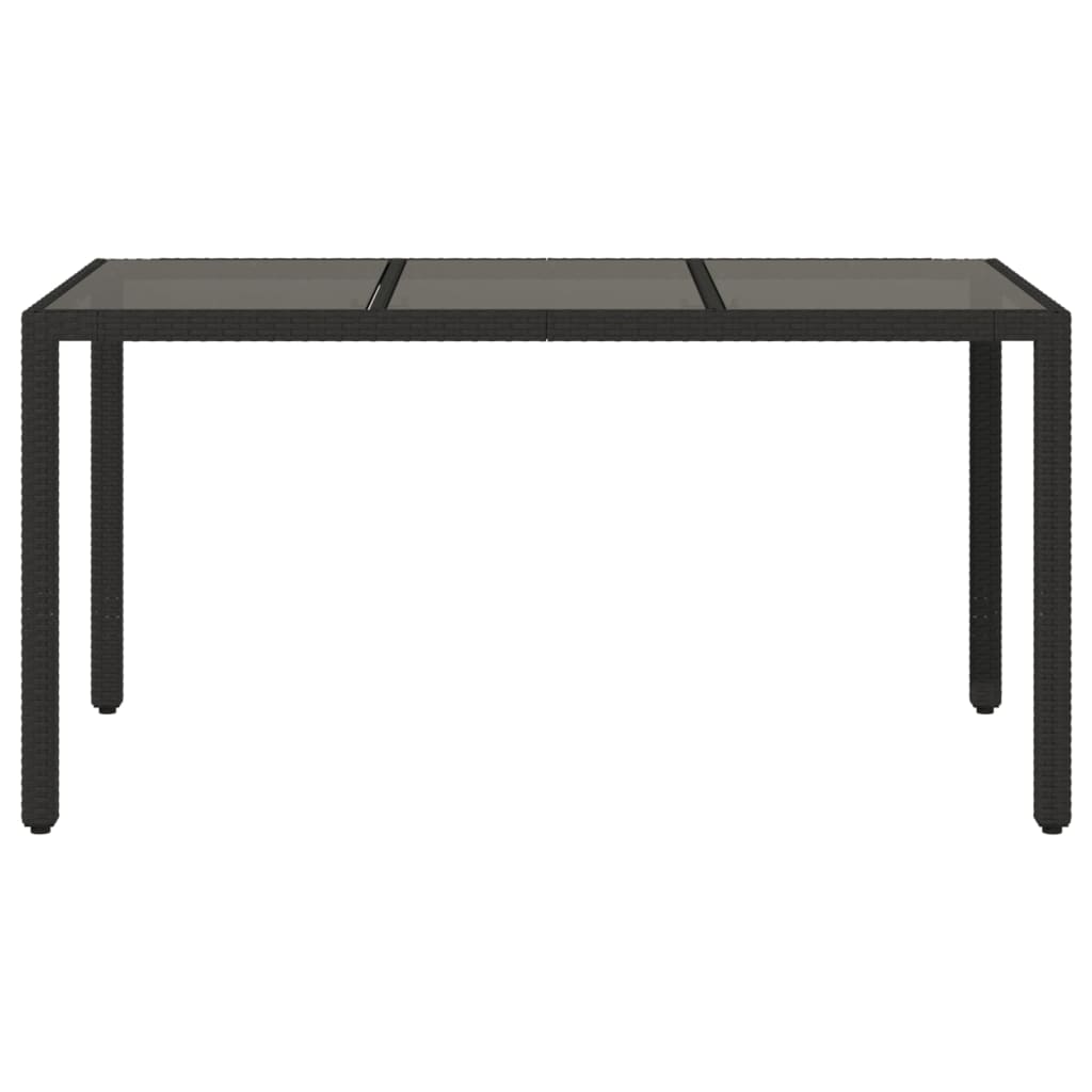 Tuintafel met glazen blad 150x90x75 cm poly rattan zwart - AllerleiShop