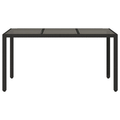 Tuintafel met glazen blad 150x90x75 cm poly rattan zwart - AllerleiShop