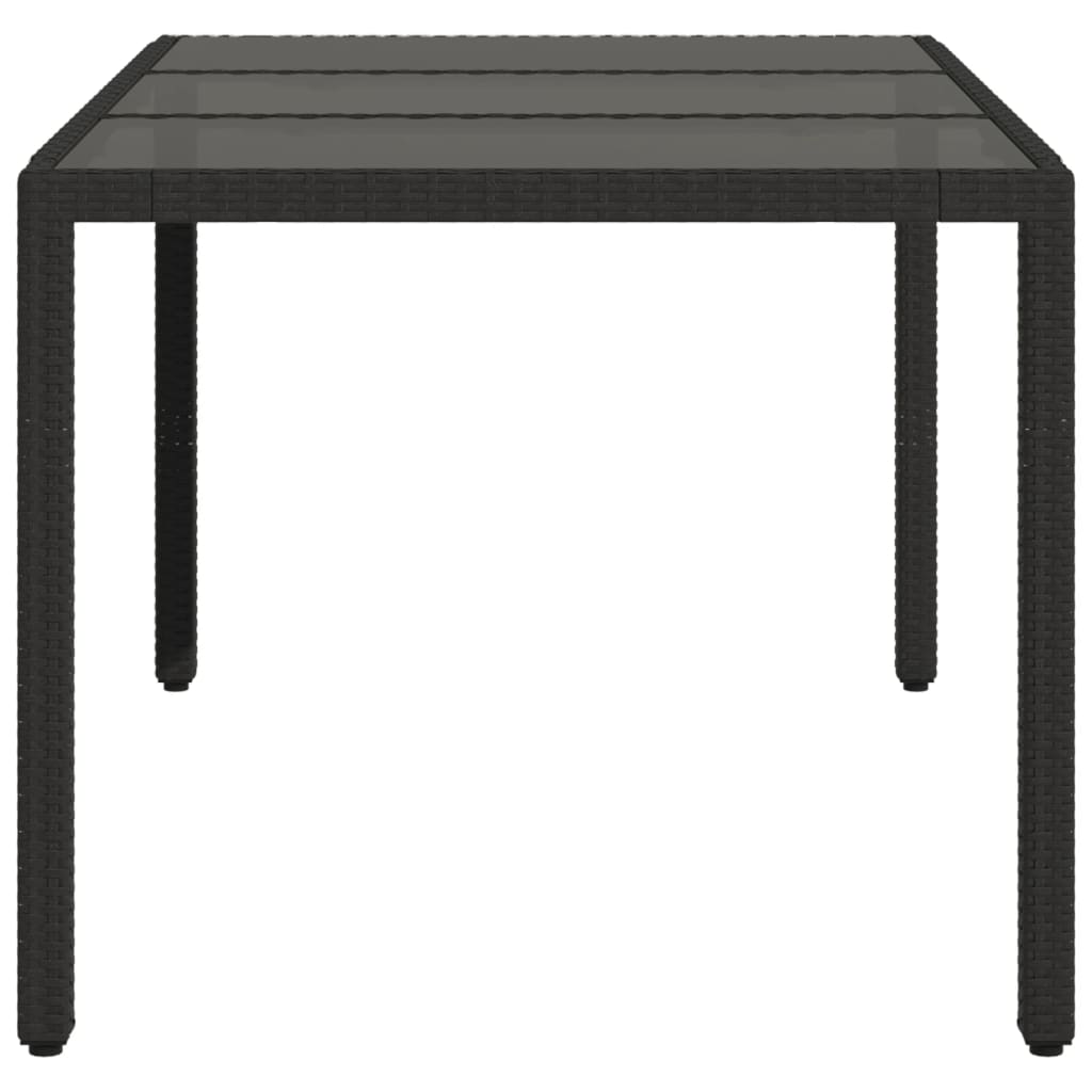 Tuintafel met glazen blad 150x90x75 cm poly rattan zwart - AllerleiShop