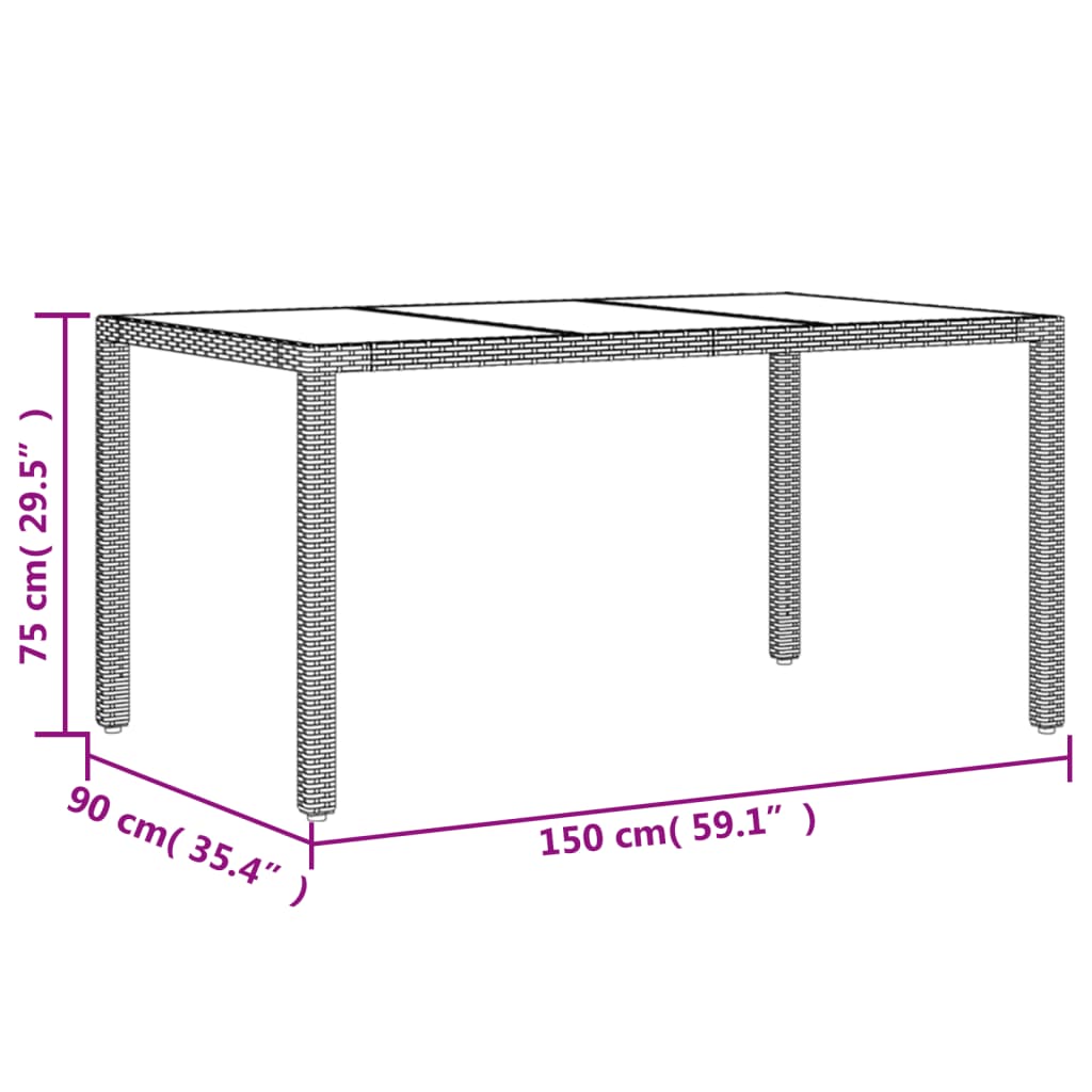 Tuintafel met glazen blad 150x90x75 cm poly rattan zwart - AllerleiShop