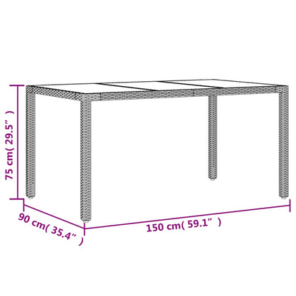 Tuintafel met glazen blad 150x90x75 cm poly rattan zwart - AllerleiShop