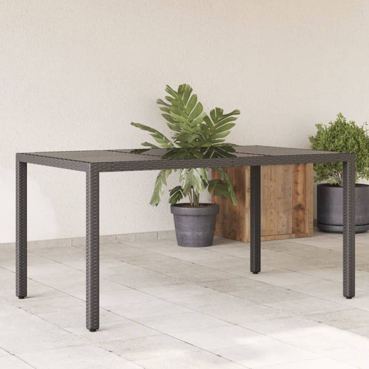 Tuintafel met glazen blad 150x90x75 cm poly rattan zwart - AllerleiShop