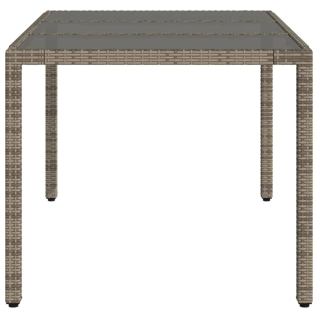 Tuintafel met glazen blad 150x90x75 cm poly rattan grijs - AllerleiShop