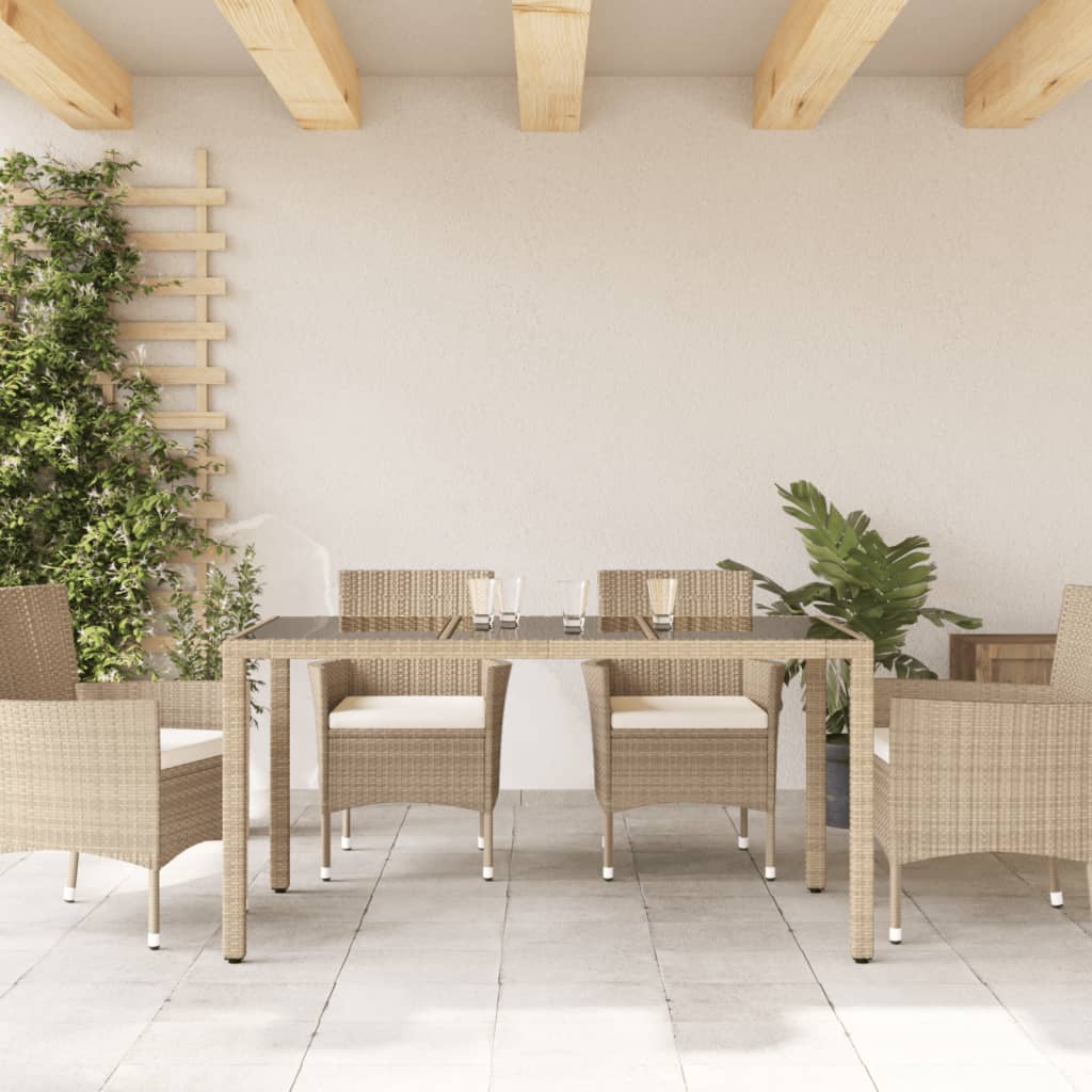 Tuintafel met glazen blad 150x90x75 cm poly rattan beige - AllerleiShop