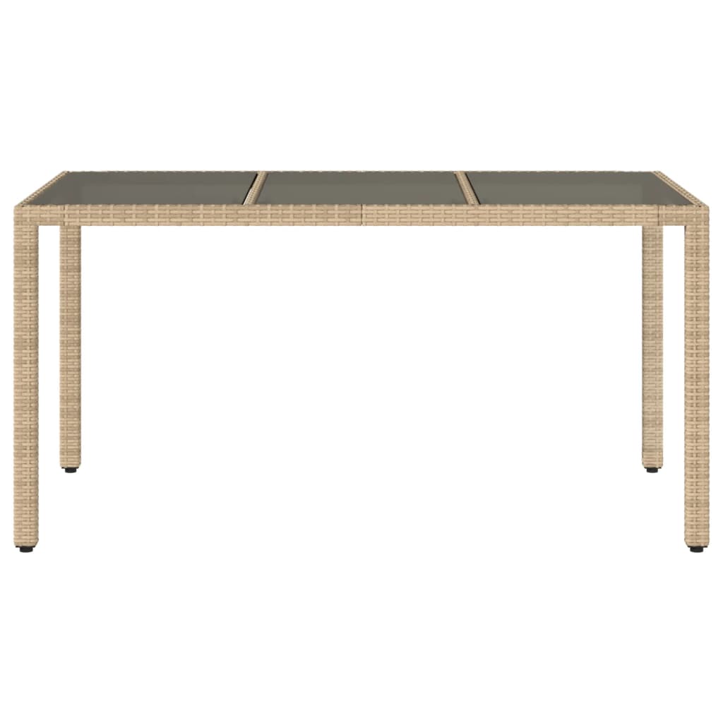 Tuintafel met glazen blad 150x90x75 cm poly rattan beige - AllerleiShop