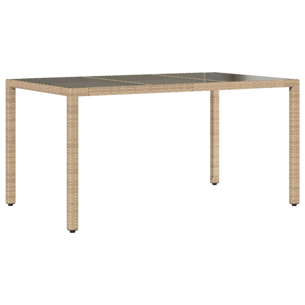 Tuintafel met glazen blad 150x90x75 cm poly rattan beige - AllerleiShop