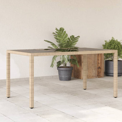 Tuintafel met glazen blad 150x90x75 cm poly rattan beige - AllerleiShop