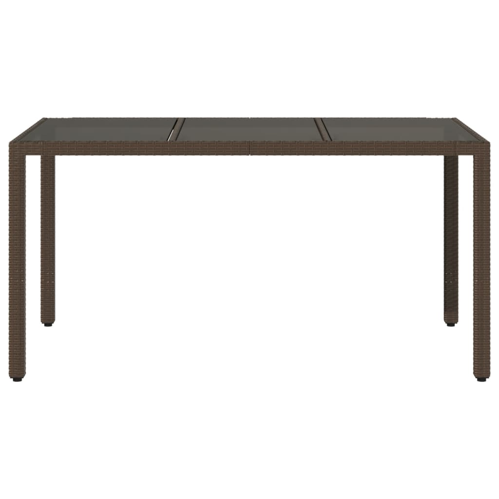 Tuintafel met glazen blad 150x90x75 cm poly rattan bruin - AllerleiShop